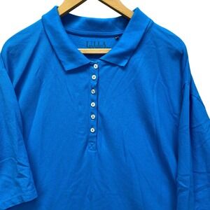 Ulla Popken Polo Shirt Womens 5X 32/34 Blue Cotton Pique Short Sleeve